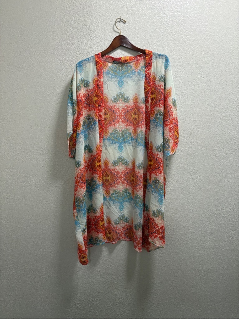 Atmosphere Coral, Teal & Yellow Sheer Boho Kimono